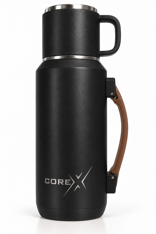 CoreX by Alysar Black Insulated Tea Bottle with Cup – 800ml Stainless Steel Tea Infuser