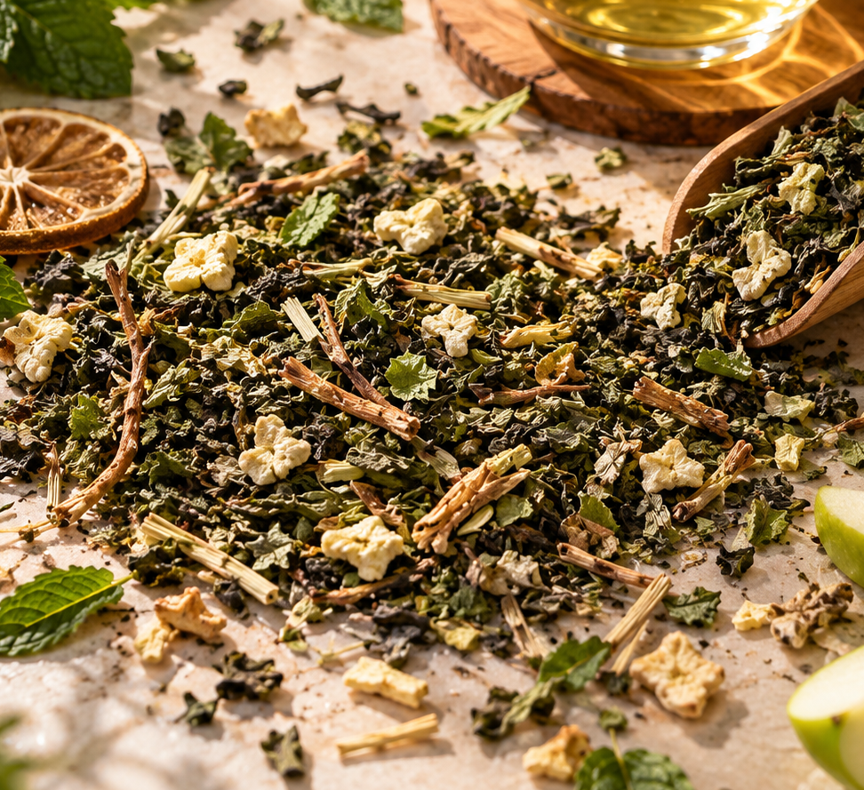 CoreX by Alysar Wake Me Up Blend, loose leaf green tea with dried lime for a morning tea ritual